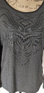 French Blue Faux Leather Detail Top Size Small